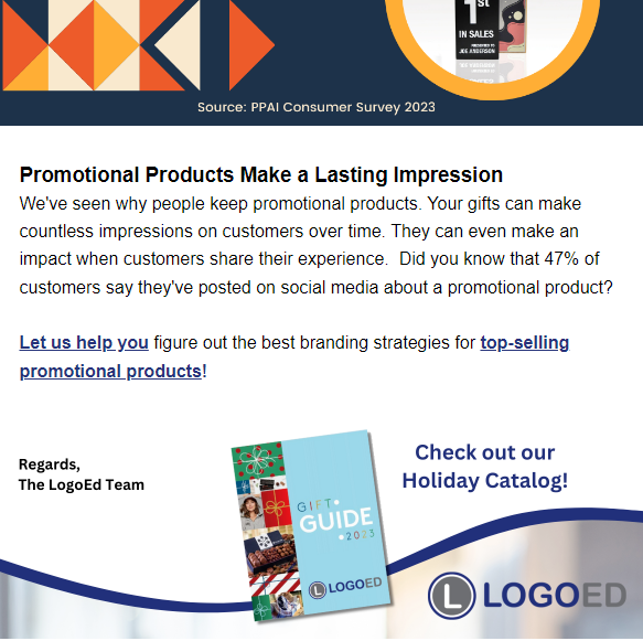 screenshot of campaign about why promotional products are helpful