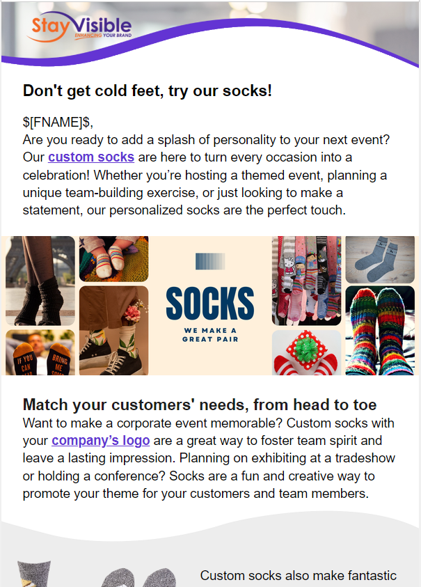 image of Socks email campaign